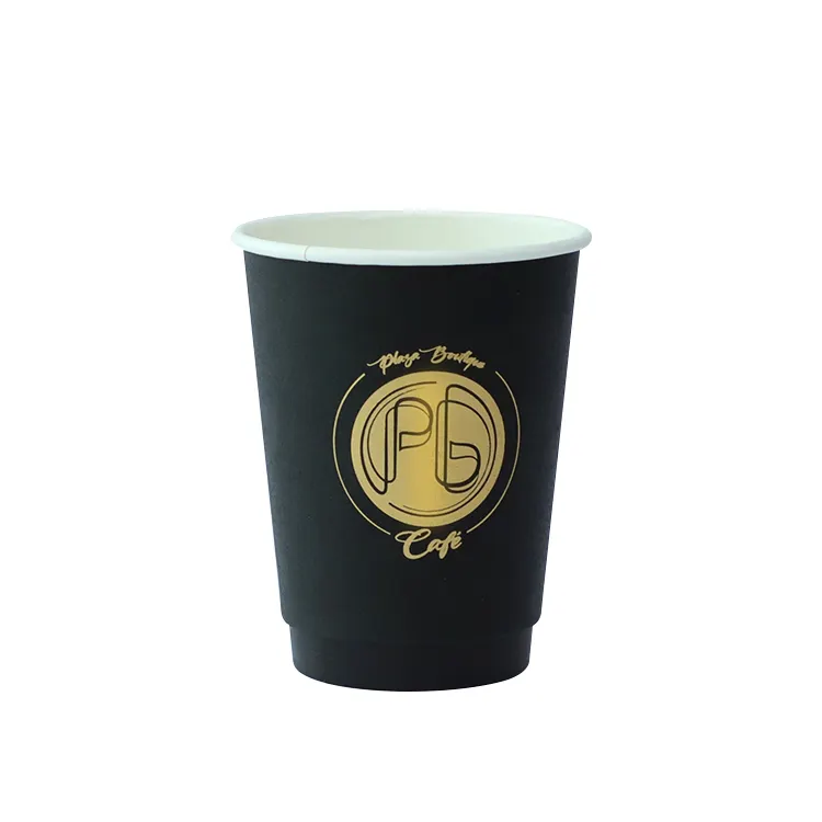 Disposable Gold Foil Stamping Custom Logo Hot Coffee Paper Cup