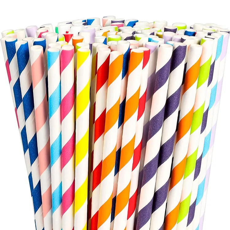 Eco-Friendly Biodegradable Rainbow Drinking Straws Party Decoration Supplies Stripe Paper Straws