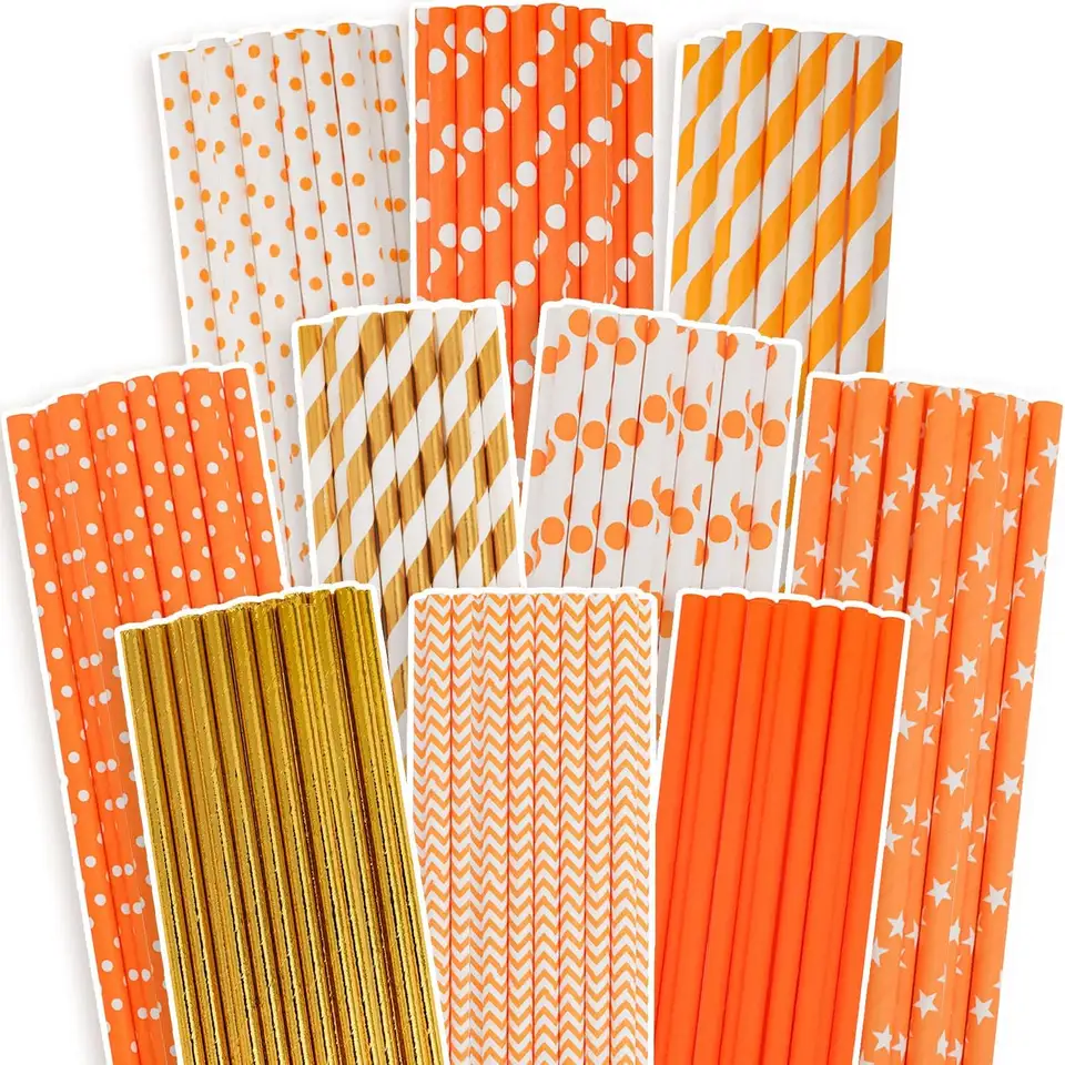 Eco-Friendly Biodegradable Rainbow Drinking Straws Party Decoration Supplies Stripe Paper Straws