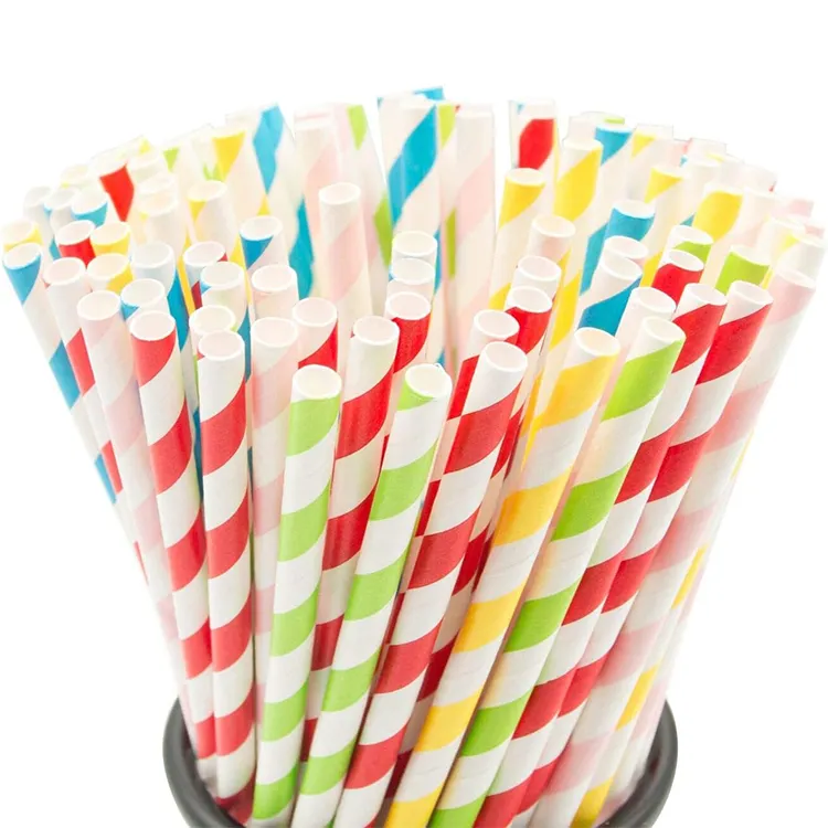 Eco-Friendly Biodegradable Rainbow Drinking Straws Party Decoration Supplies Stripe Paper Straws