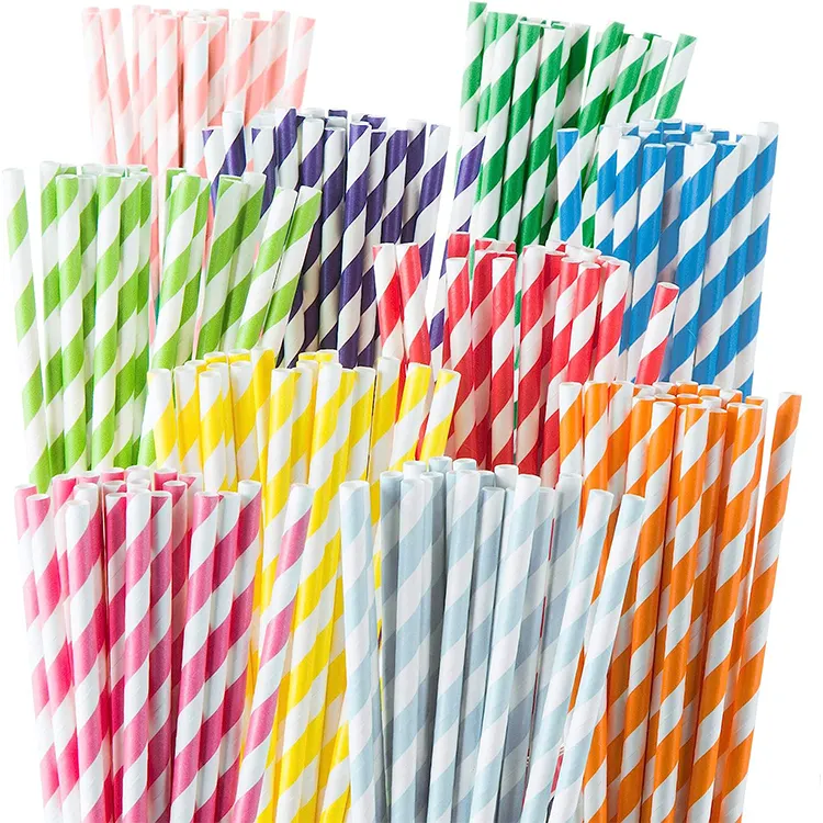 Eco-Friendly Biodegradable Rainbow Drinking Straws Party Decoration Supplies Stripe Paper Straws