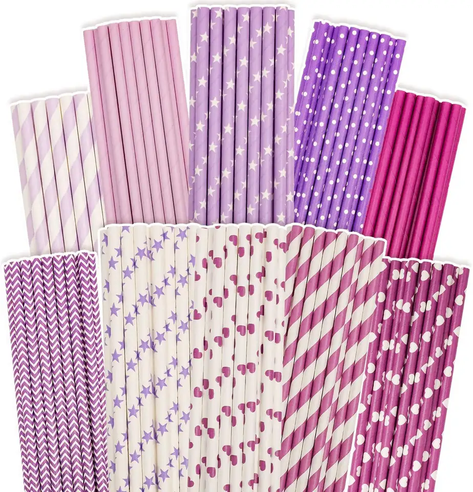 Eco-Friendly Biodegradable Rainbow Drinking Straws Party Decoration Supplies Stripe Paper Straws