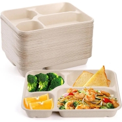 Hot Selling 6 Compartment Disposable Sugarcane Tray 100% Biodegradable Microwavable Bagasse Tray