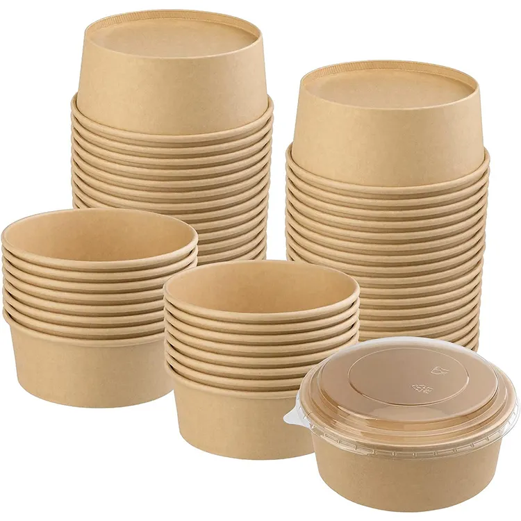 Paper salad bowl paper disposable food packing containers paper bowl with lid