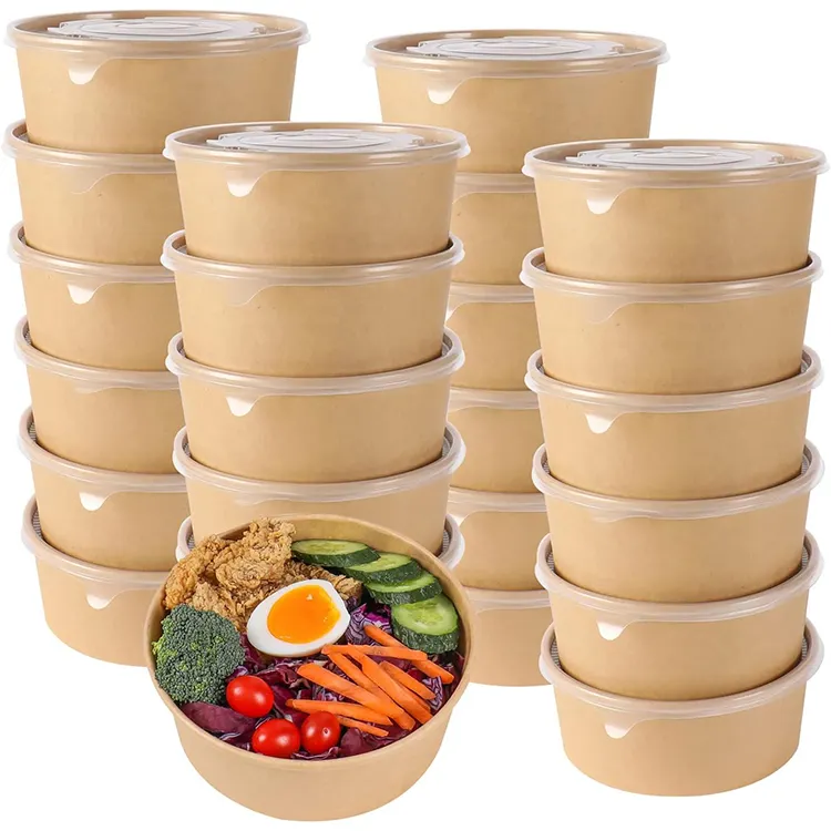 Biodegradável microondas retângulo marrom kraft festa almoço comida sopa tigela de salada de papel