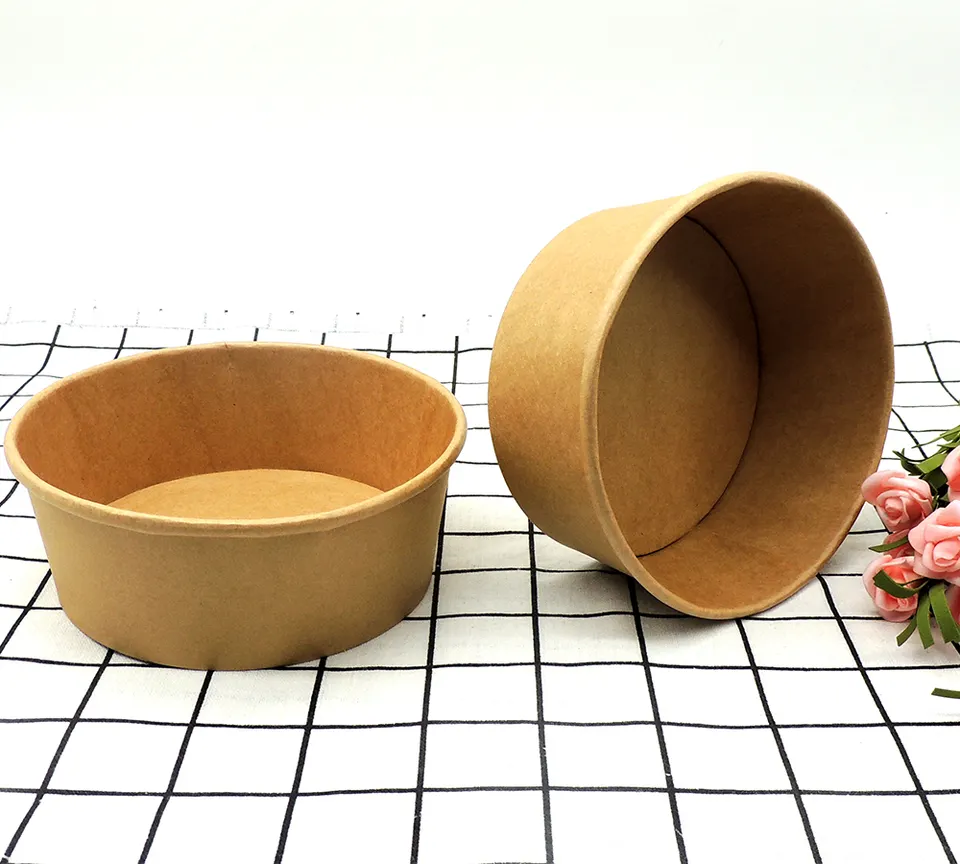 Take Away Paper Container Salad Bowls Disposable Kraft Paper Round Bowl