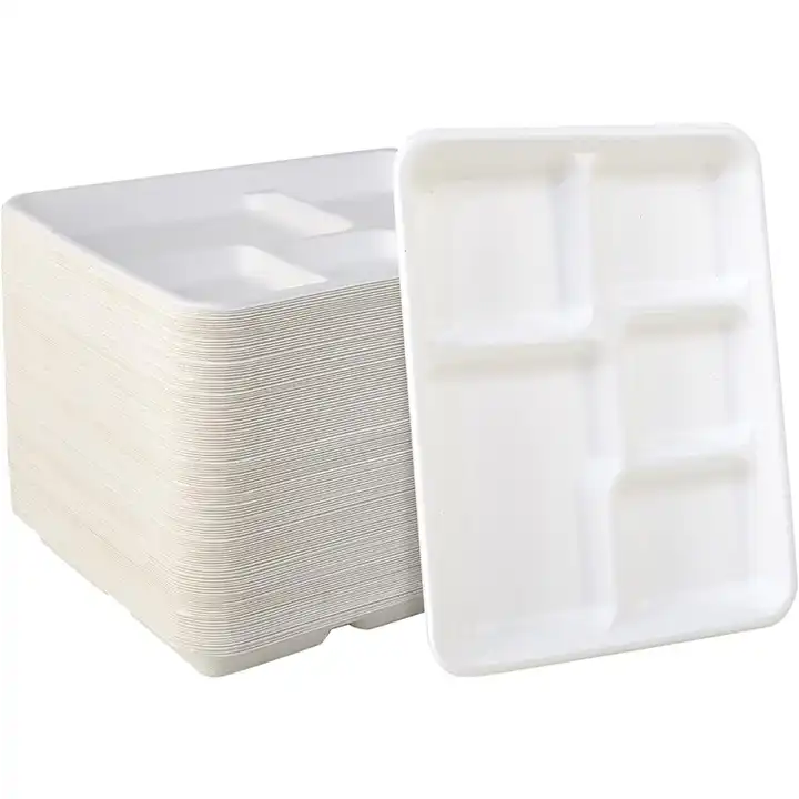 Biodegradable Microwavable Meal Sushi Trays Disposable Bagasse Lunch Tray