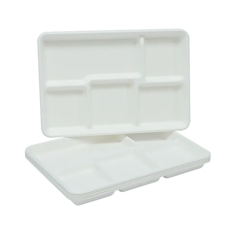 Custom Microwavable Biodegradable Bagasse Pulp 5 Compartment Tray