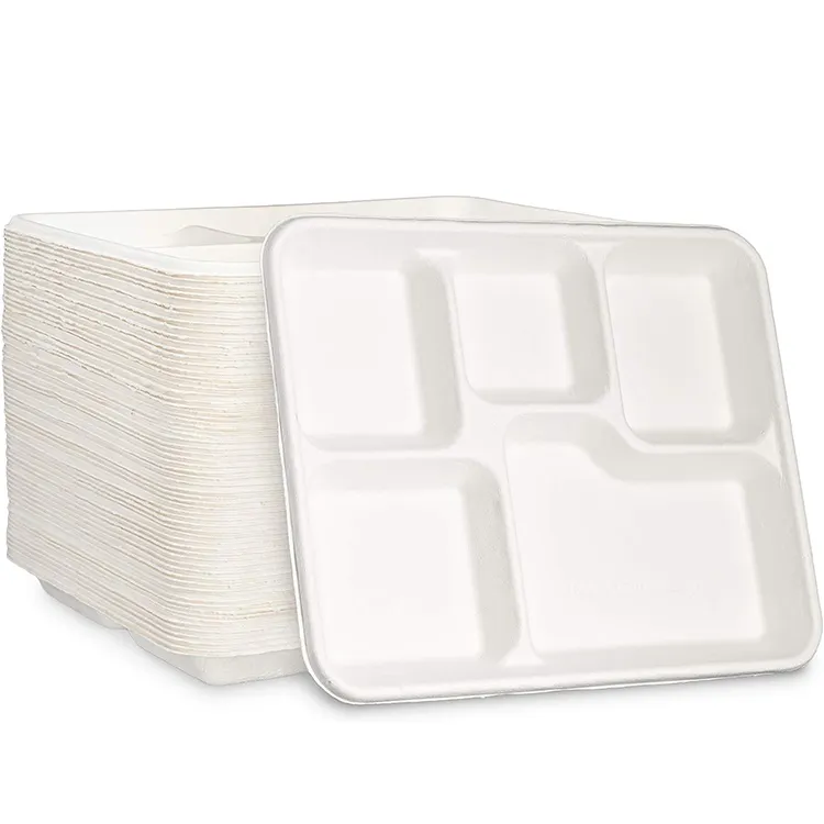 Custom Microwavable Biodegradable Bagasse Pulp 5 Compartment Tray