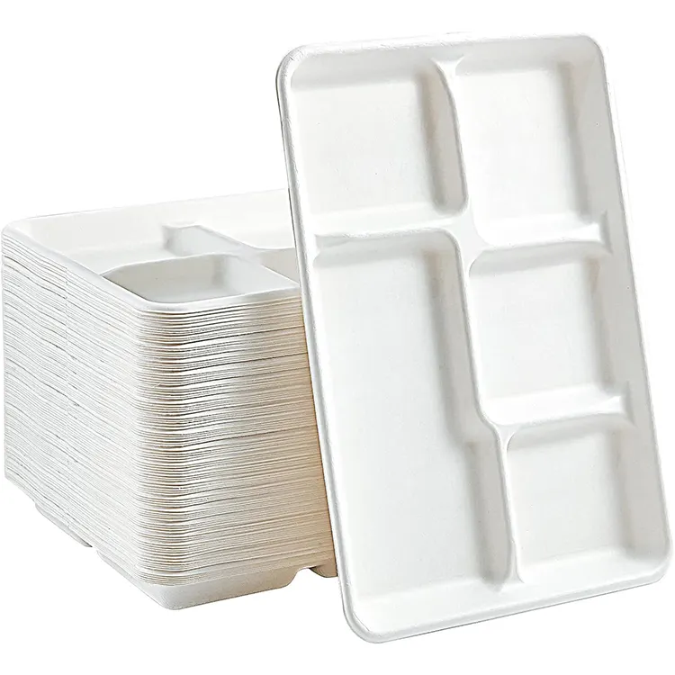Custom Microwavable Biodegradable Bagasse Pulp 5 Compartment Tray