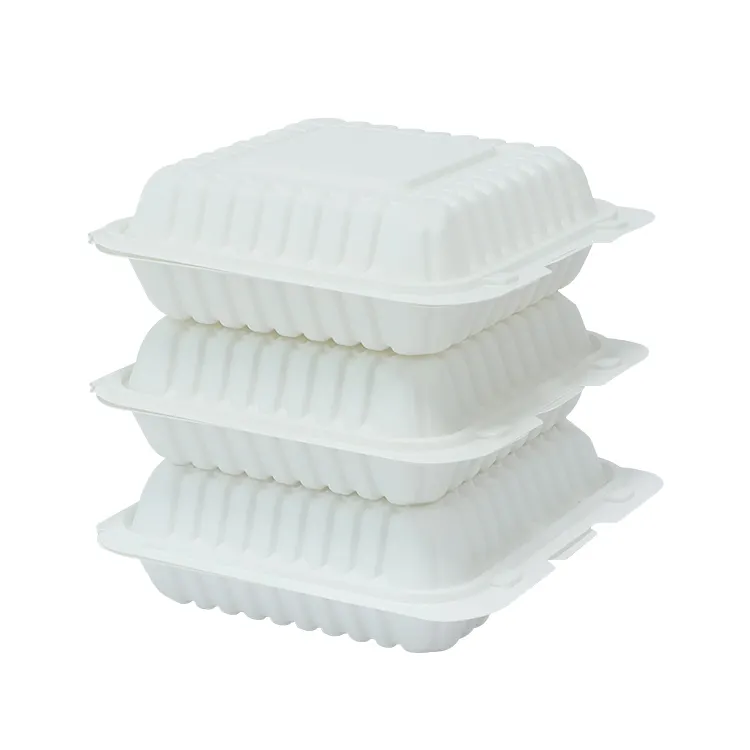 Recipientes para embalagens de alimentos para micro-ondas Amido de milho clamshell Recipiente descar...