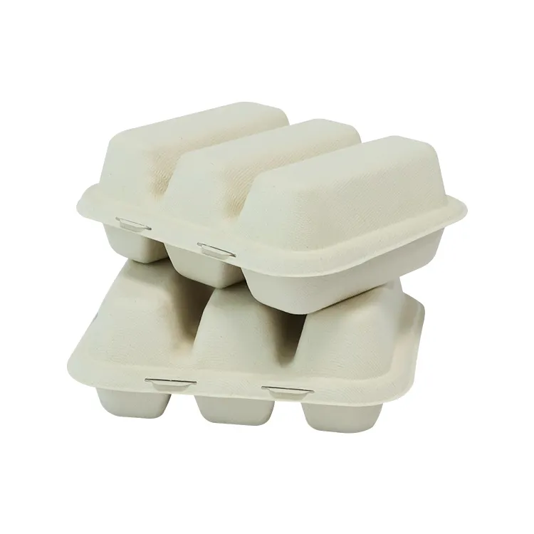 Caixa de garra de bagaço biodegradável Prato descartável Recipiente de comida de cana-de-açúcar de a...
