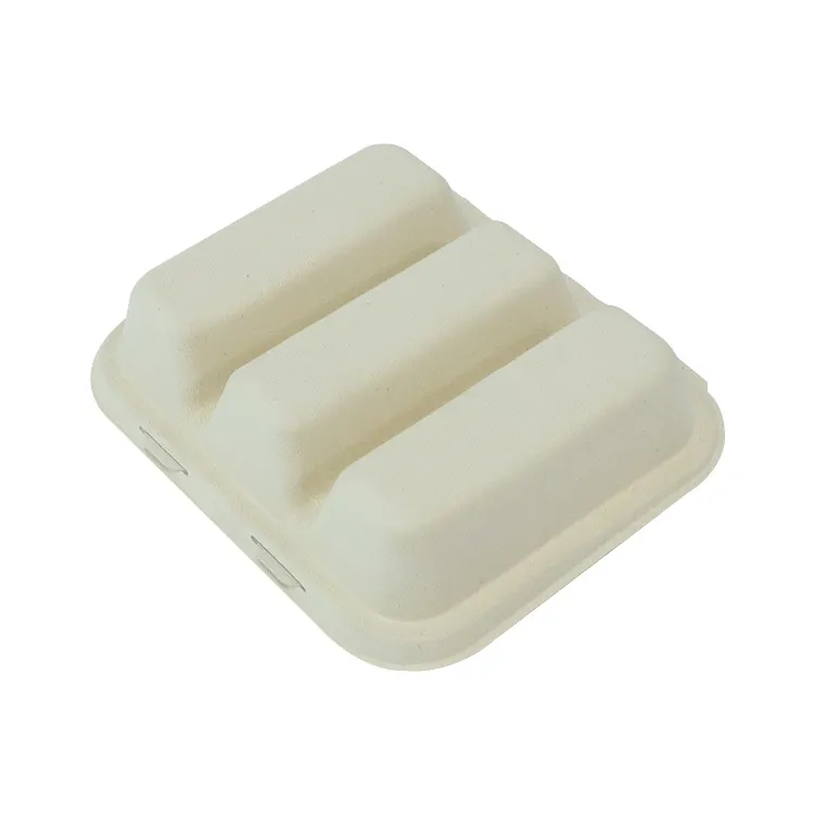 Disposable take away food bagasse taco box 3-compartment bagasse mexico taco tray