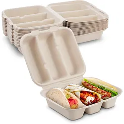 Disposable take away food bagasse taco box 3-compartment bagasse mexico taco tray