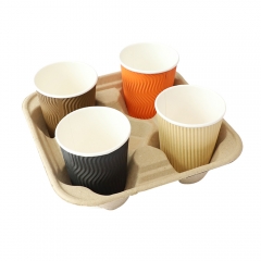 4 Cups Brown Paper Biodegradable Cup Carrier Tray Holders