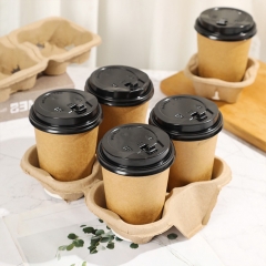 4 Cups Brown Paper Biodegradable Cup Carrier Tray Holders