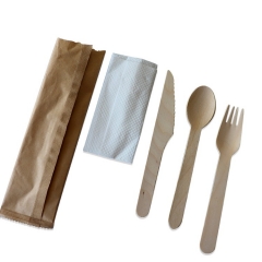 Disposable Wooden Handle Cutlery Set Wooden Knife Fork Spoon Set