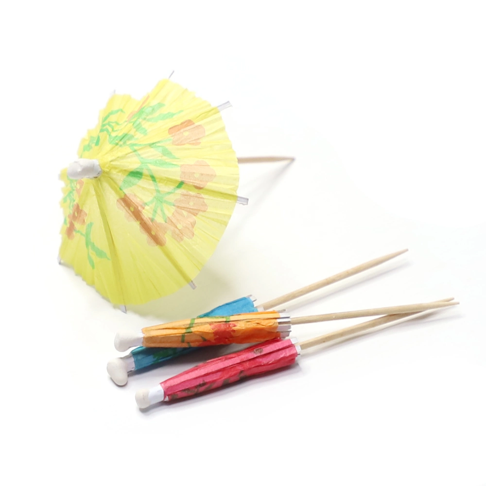 100mm Wooden Umbrella Toothpicks | Cocktail Umbrella Picks | Disposable Multi Color Cupcake Decoration 