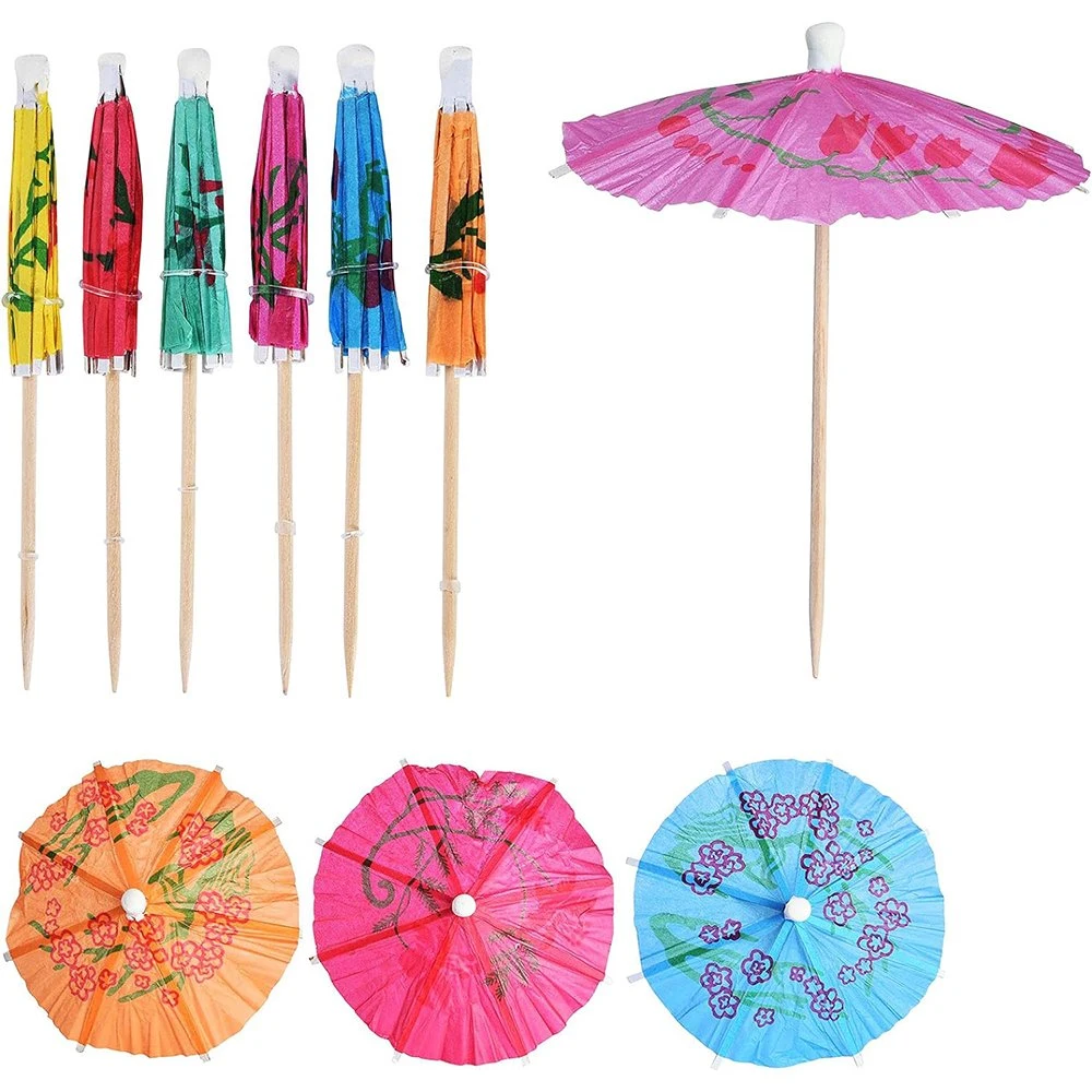 100mm Wooden Umbrella Toothpicks | Cocktail Umbrella Picks | Disposable Multi Color Cupcake Decoration 