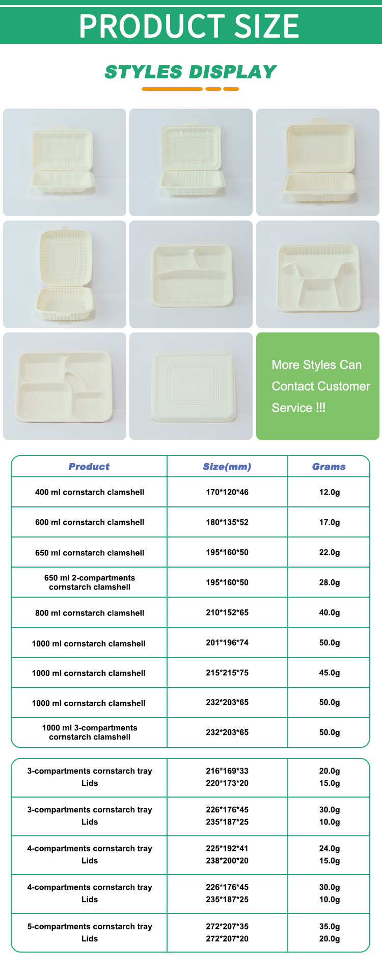 Custom Clamshell Cornstarch Food Container