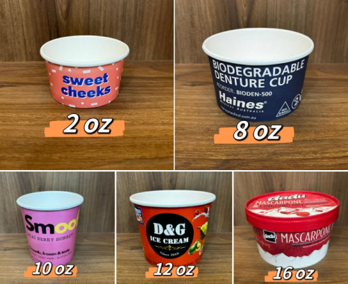 ရေခဲမုန့်/ဒိန်ချဉ်အတွက် စိတ်ကြိုက်  ပုံနှိပ်ထားသော တစ်ခါသုံး စက္ကူခွက်