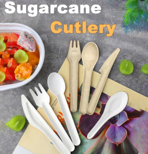 Custom Biodegradable Sugarcane Cutlery Set (Knife, Fork, Spoon)