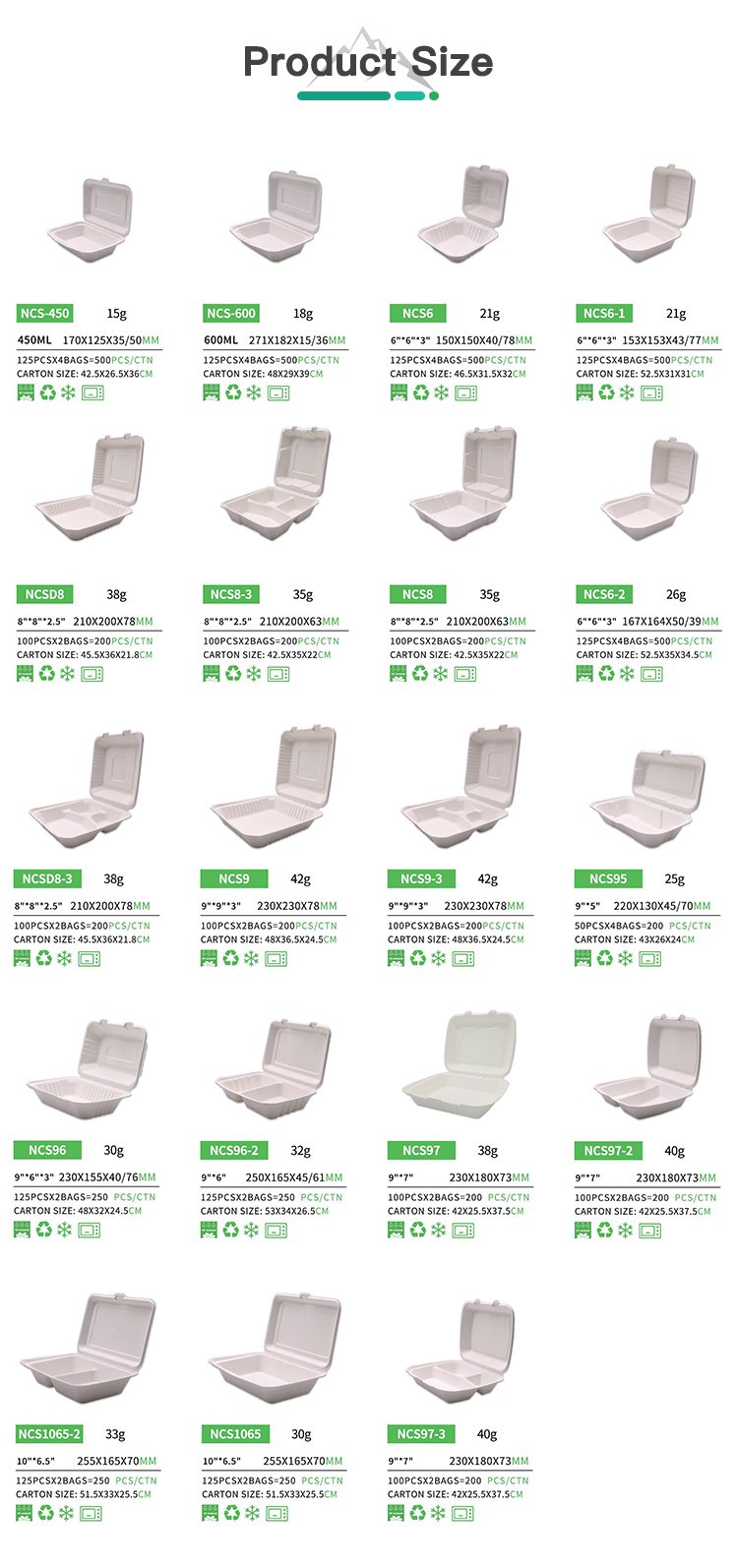 Sugarcane Food Container Size