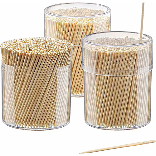 Bamboo Round Toothpicks With Storage Holder