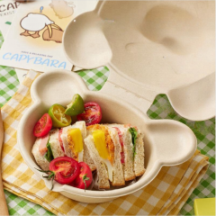 Mini Disposable Sugarcane Bear Bento Takeaway Box 