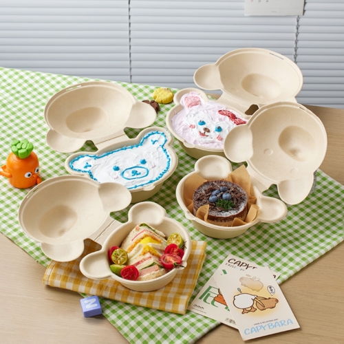 Mini Disposable Sugarcane Bear Bento Takeaway Box 