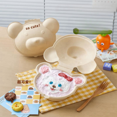 Mini Disposable Sugarcane Bear Bento Takeaway Box 
