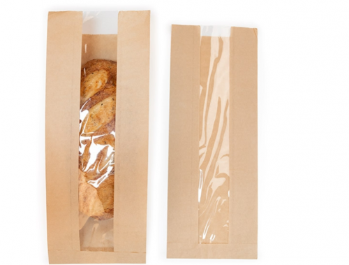 Kraft Bread Bag with Window 6" x 3 3/4" x 16"
