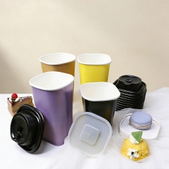 Disposable Single Wall Truffle Square Paper Coffee Cups with Lids