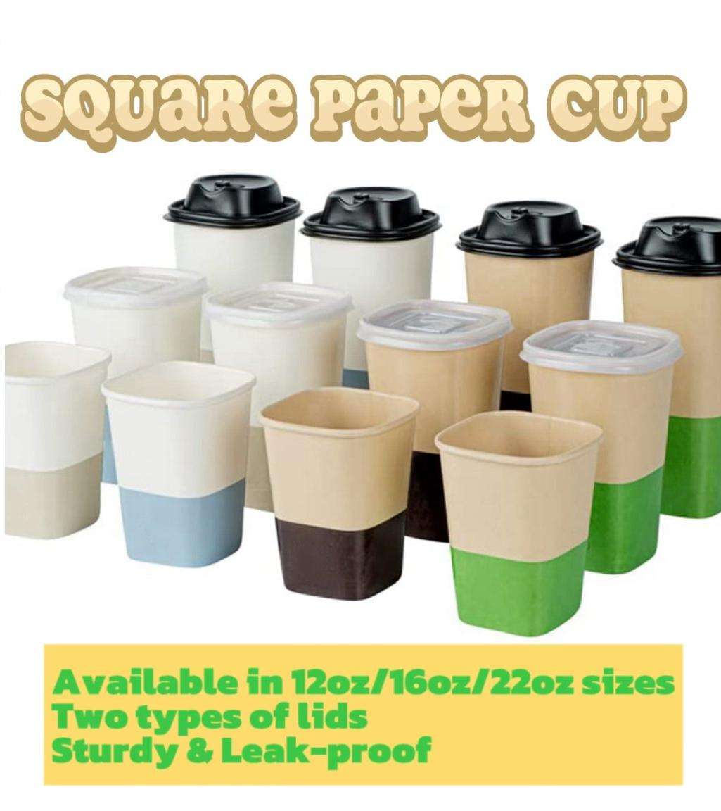 Disposable Single Wall Truffle Square Paper Coffee Cups with Lids