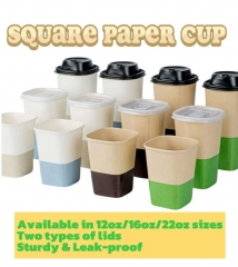 Disposable Single Wall Truffle Square Paper Coffee Cups with Lids