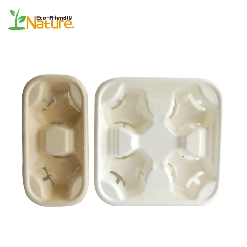 Biodegradable Sugarcane Pulp Disposable Coffee Cup Trays