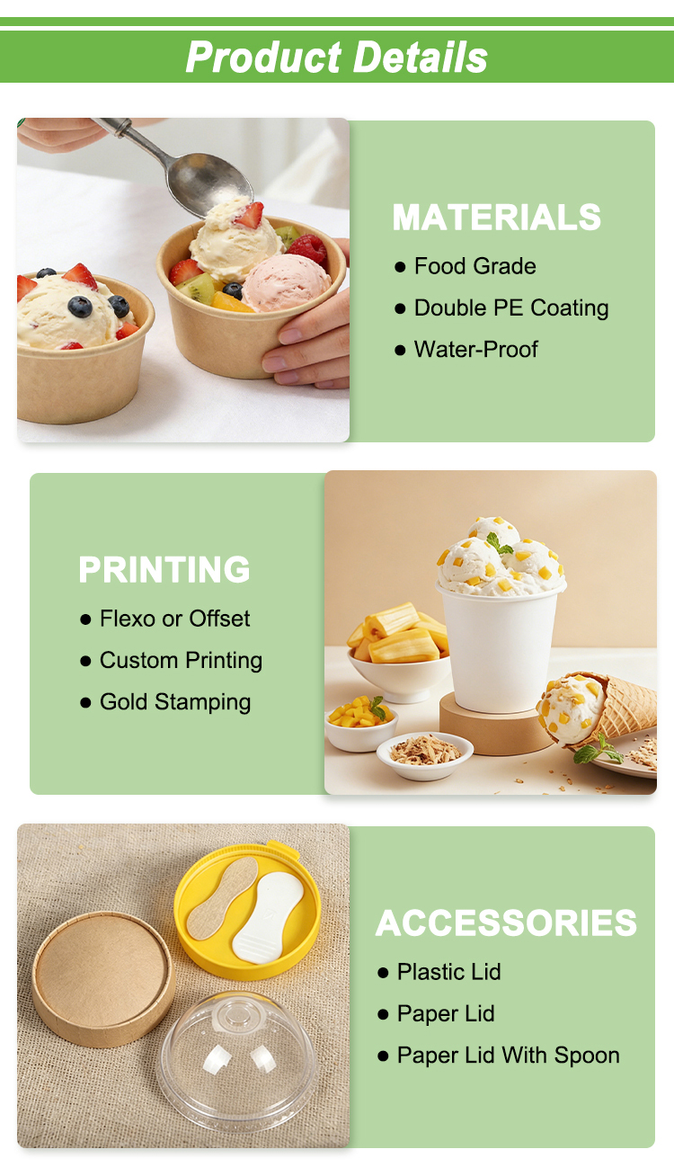 Frozen Dessert Cups with Lid Spoon