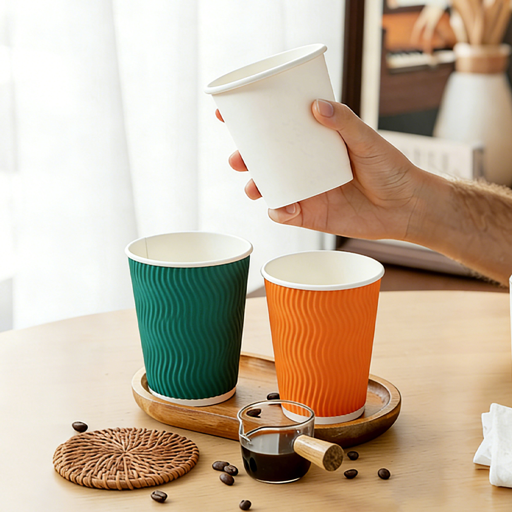 8 oz-20 oz PLA Textured Coffee Paper Cups with Lid Bulk Printed