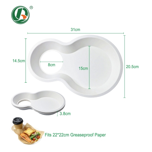 Disposable Bagasse 2-in-1 Cup Holder Food Tray Compostable Cup Tray Bulk