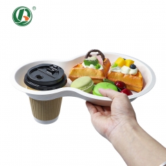 Disposable Bagasse 2-in-1 Cup Holder Food Tray Compostable Cup Tray Bulk