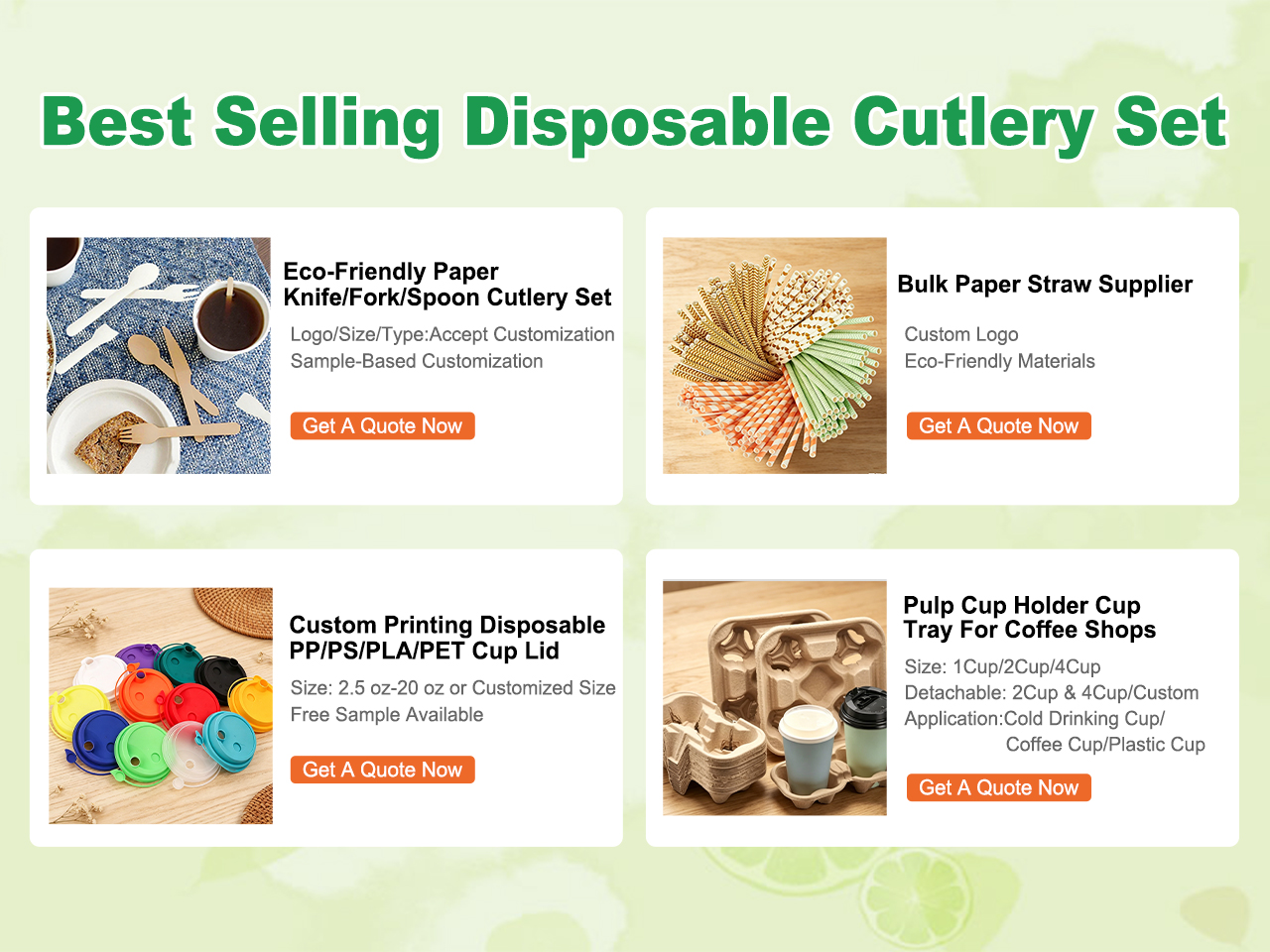 Eco-Friendly Knife/Fork/Spoon/Straw/Lid/Tray Cutlery Set