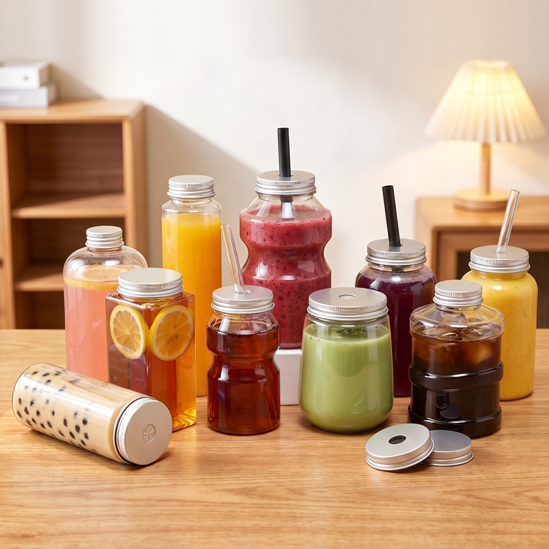 Multi Shape BPA Free Clear PET Bottles for Takeaway Beverage Packaging