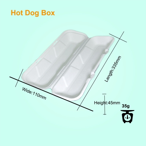 100% Biodegradable Takeaway Rectangle Hot Dog Sugarcane Box