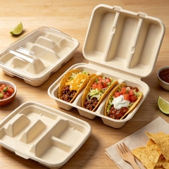 Hinged Clamshell Taco Box Compostable Bagasse Taco Container