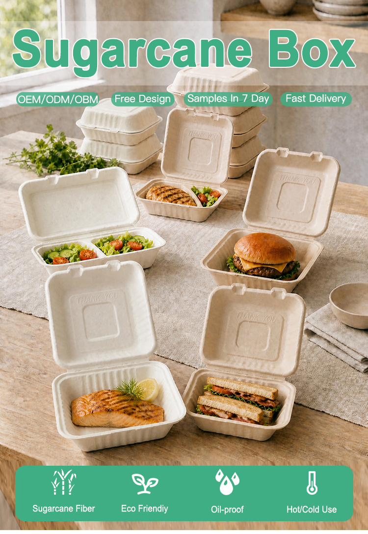Custom Sugarcane Clamshell Box