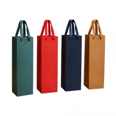 Custom Kraft Bottle Paper Bags Single Bottle Wine Bags with Various Handles