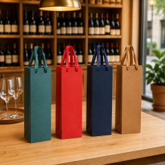 Custom Kraft Bottle Paper Bags Single Bottle Wine Bags with Various Handles
