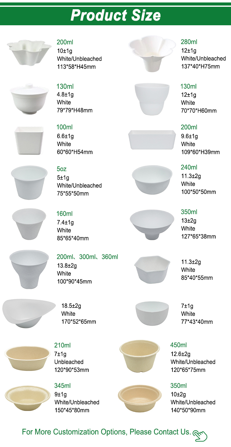 Bagasse Dessert Bowls Size
