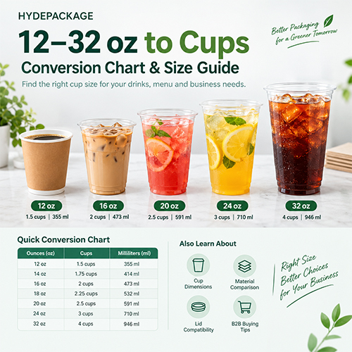 12–32 oz to Cups: Easy Conversion Chart for Drinks and Food Packaging