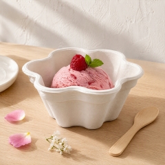 Custom Scalloped Flower Bagasse Ice Cream Dessert Bowls 200ml 280ml 450ml 